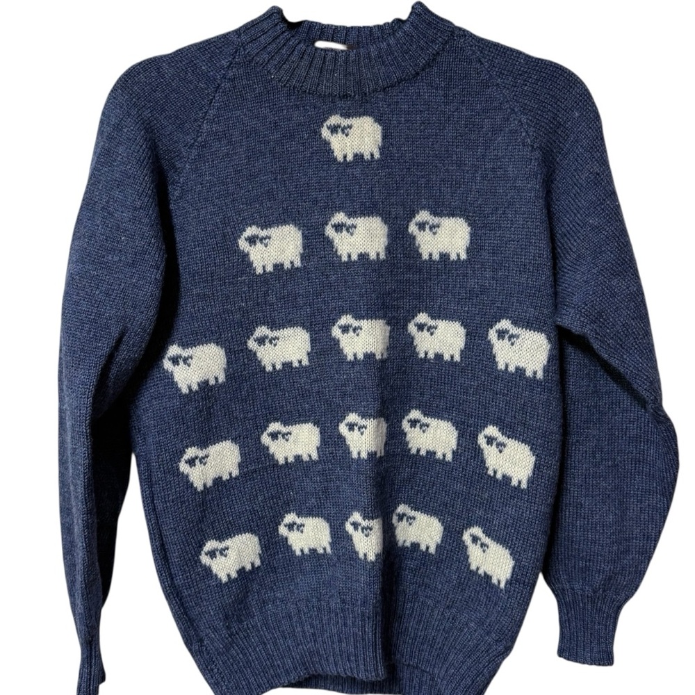 Vtg Kotare Blue Sheep Sweater Small